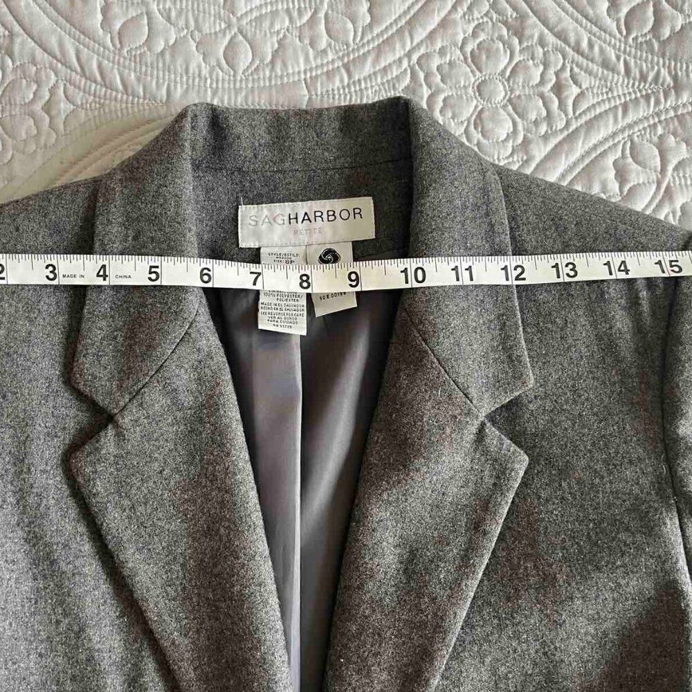 Sag Harbor Jacket Women's size 8P Grey Wool Blend Career Blazer One Button - Picture 11 of 11